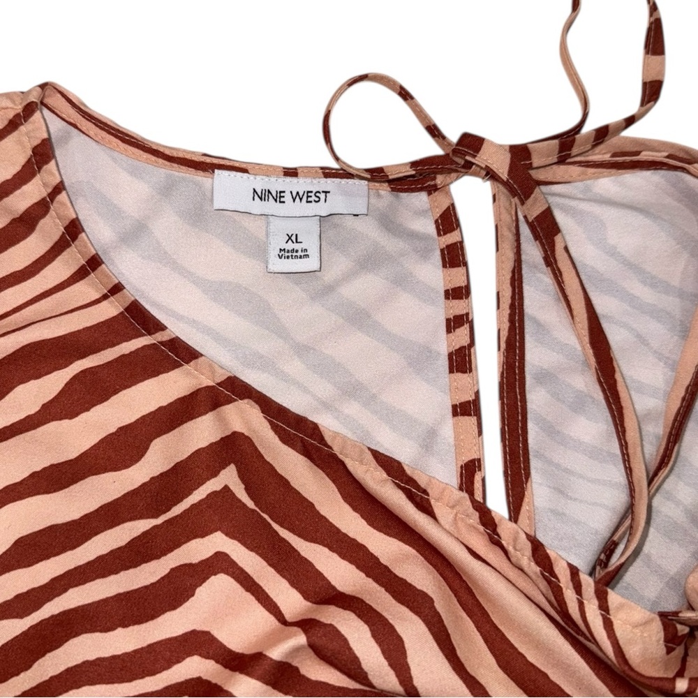 Nine West NWOT Zebra Zig Zag Print Tiered Dress Keyhole Back Womens XL 🦓 - Picture 2 of 8